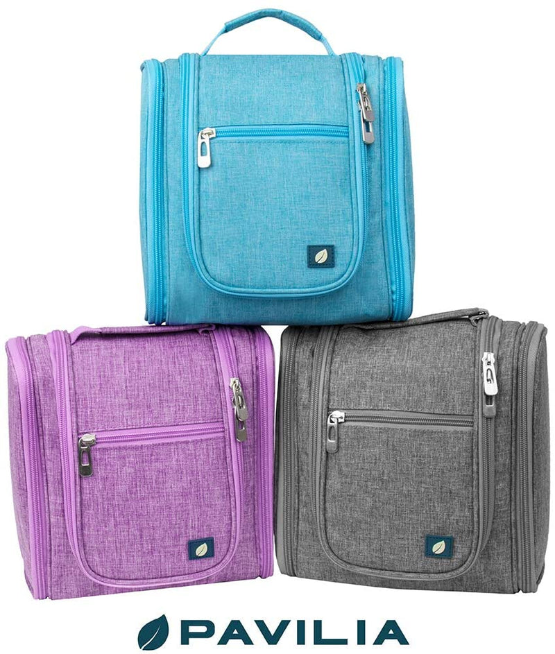 PAVILIA Hanging Travel Toiletry Bag Women Men | Cosmetic, Makeup Organizer Kit for Toiletries Accessories, Bathroom Hygiene, Water Resistant(Purple) PAVILIA