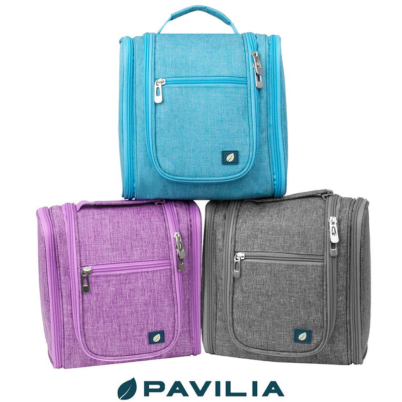 PAVILIA Hanging Travel Toiletry Bag Women Men | Cosmetic, Makeup Organizer Kit for Toiletries Accessories, Bathroom Hygiene, Water Resistant(Purple) PAVILIA