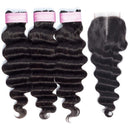 Brazilian Loose Deep Wave Human Hair Bundles with Closure 10A Virgin Unprocessed Human Hair Bundles (26 28 30+20) Mink Loose Deep Curly Hair Weave Bundles Natural Color Remy Hair Extensions Afrodiva Store