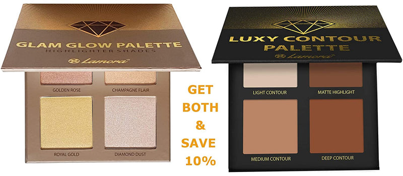 Highlighter Palette Highlighter Makeup Iluminador - Glow Bronzer Powder Makeup Highlighter Kit With Mirror - 4 Highly Pigmented Face Highlighter Shimmer Colors - Vegan, Cruelty Free & Hypoallergenic Lamora