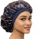 LAYKAY Silky Satin Bonnet - Adjustable Head Size Sleep Silk Bonnet - Double Layer Satin Lined Sleeping Cap - Reversible Hair Bonnet Navy Chains, One Size LAYKAY