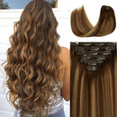 Lacer 18 Inch Highlight Clip in Hair Extensions Chocolate Brown to Caramel Blonde Remy Clip in Human Hair Extensions Straight Balayage Real Natural Hair Extensions 120g 7pcs Lacer Store