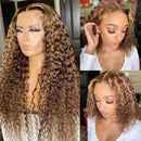 CYNOSURE 13x4 Curly Honey Blond Ombre Color Highlight Lace Front Human Hair Wigs for Women Invisible Pre Plucked (16 Inch, Highlight) CYNOSURE