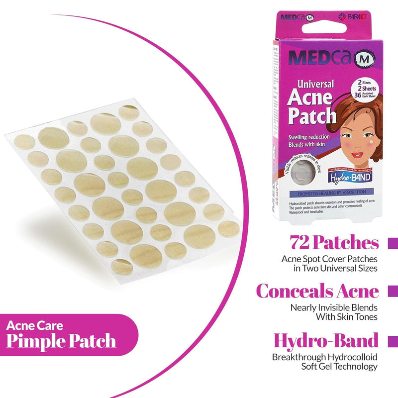 Acne Patch - Spot Dots 72 Count, Hydrocolloid Bandages, Acne Pimple Care Patches Absorbing Round Pads, Blemish Covers MEDca