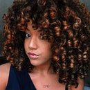 Short Curly Wigs for Black Women - Ombre Brown Synthetic African American Full Kinky Curly Afro Hair Wig with Bangs rosmile
