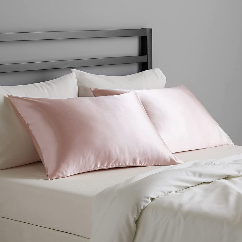 Amazon Basics Satin Pillowcases for Hair and Skin, Envelope Closure - Blush, Queen, Pack of 2 Amazon Basics Store
