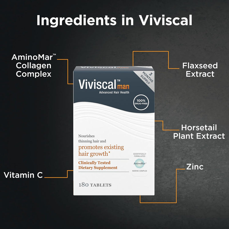 Viviscal Men's Hair Growth Supplements for Thicker Fuller Hair, Clinically Proven Collagen Complex, 180 Tablets 3 Month Supply Infinity Warehouse