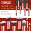 BS-MALL Stand Up Makeup Brushes Premium Synthetic Foundation Powder Concealers Eye Shadows Makeup 14 Pcs Brush Set, Rose Golden BS-MALL