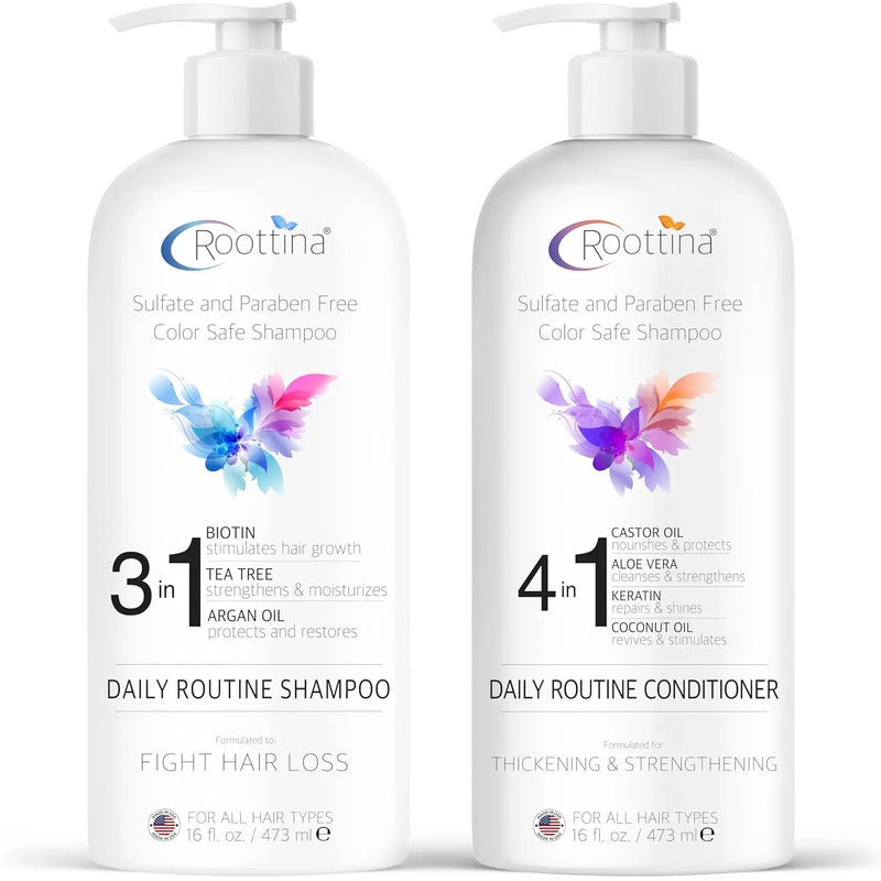 Fights Hair Loss, Roottina Daily Routine Shampoo and Conditioner Set with DHT Blockers for Women, Promotes Hair Thickening and Growth, , Made in USA (16 fl oz x 2) Infinity Warehouse