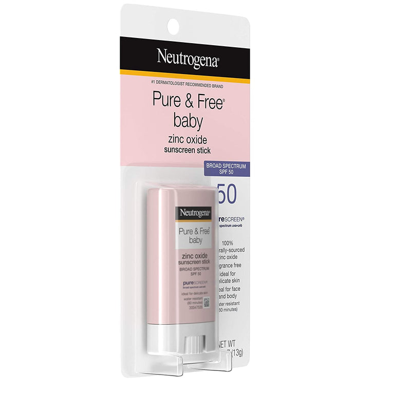 Neutrogena Pure & Free Baby Mineral Sunscreen Stick with Broad Spectrum SPF 50 & Zinc Oxide, Water-Resistant, Hypoallergenic, Paraben-, Dye- & PABA-Free Baby Face & Body Sunscreen, 0.47 oz Neutrogena Store