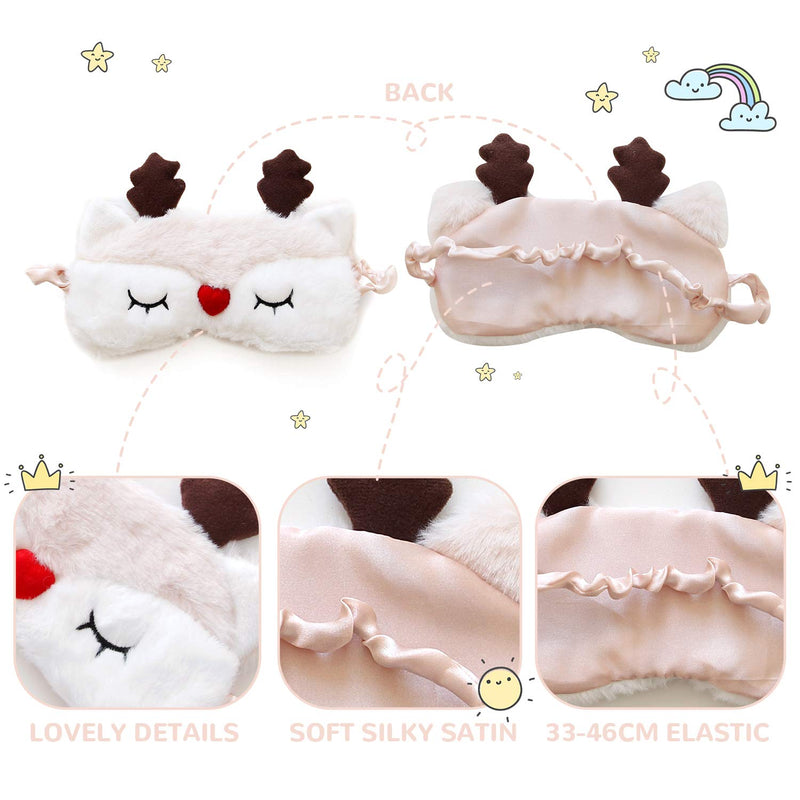 Cute Sleep Mask - Soft and Comfortable Animal Plush Blindfold Eye Cover for Kids Girls Women, Great Eyeshade for Travel, Shift Work, Meditation, Washable(White Deer) H HOMEWINS