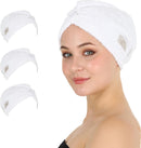 HALLEY Cotton Hair Towel Wrap (3 Packs) Super Absorbent Fast Drying Turbans for Thick, Wet Hair with Button (Black) Infinity Warehouse