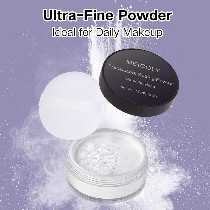 MEICOLY Talc-Free Setting Powder with Sifter,Long Lasting Loose Face Powder,Translucent Powder Colorset Powder,Matte Finishing White Face Paint Setting Powder for Halloween SFX Makeup,Oil Control Infinity Warehouse