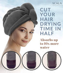 Scala Microfiber Turban Hair Towel Wrap (2 Pack) for Women - Fast Dry, Super Absorbent, Anti-Frizz, Tangle-Free, Quick Drying and Plopping for Wet Curly Hair Scala
