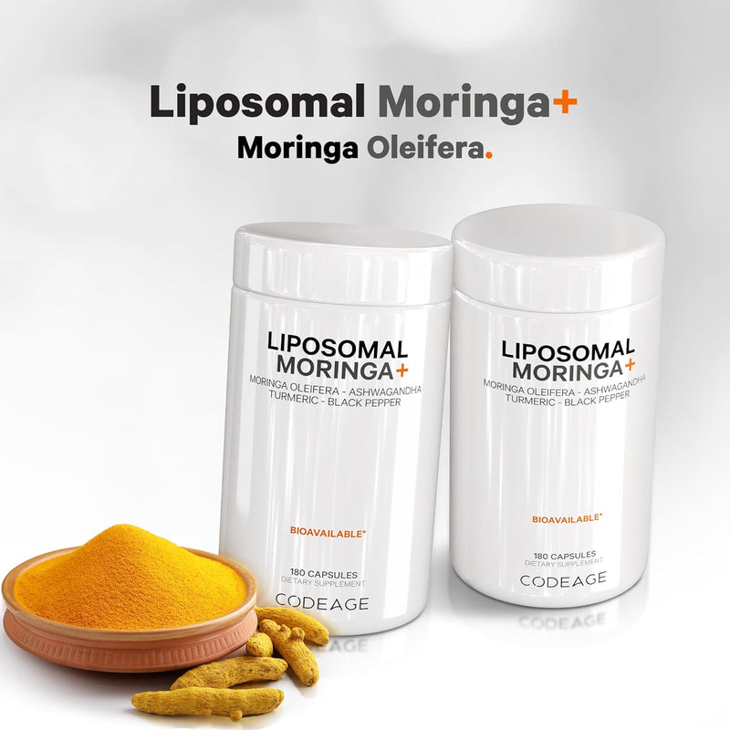 Codeage Liposomal Moringa+ Supplement, 400mg Moringa 50:1 Extract - 20,000mg Moringa Oleifera Leaf Equivalent - Turmeric, Ashwagandha, Black Pepper, 3-Month Supply, Vegan Moringa Powder - 180 Capsules Infinity Warehouse