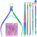 EAONE Cuticle Nipper and Pusher Set Nail Nippers Stainless Steel Cuticle Trimmer Cutter Dead Skin Remover for Women Girls Toenails and Fingernails Care, 6 Pieces, Colorful EAONE