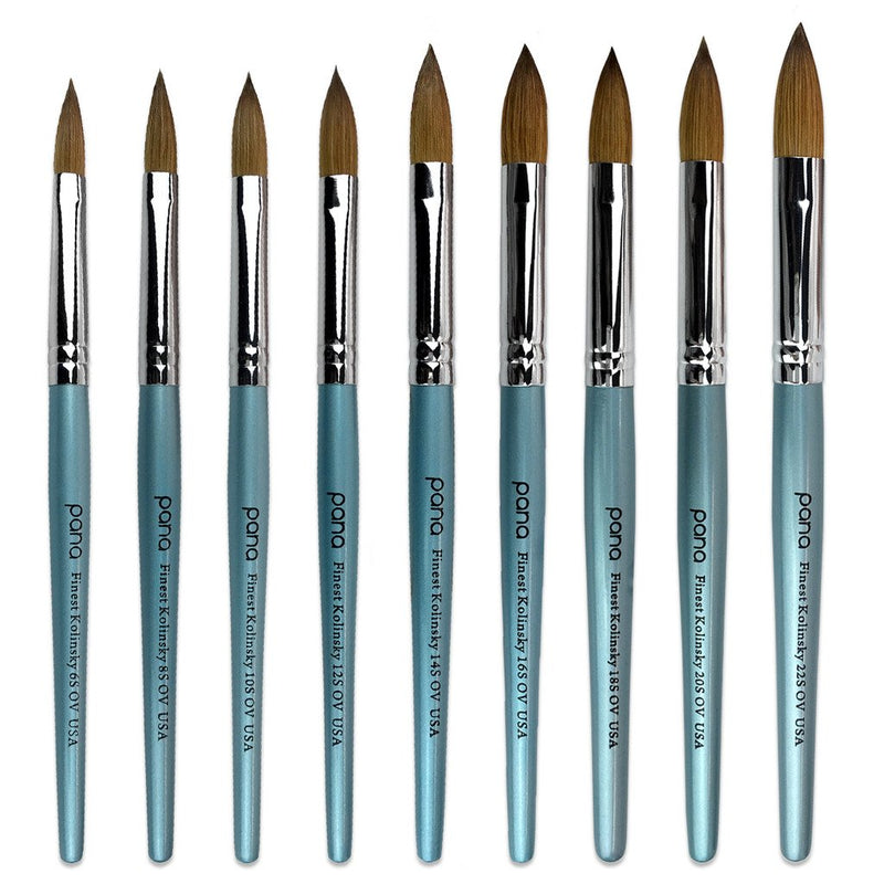 PANA USA Pure Kolinsky Hair Acrylic Nail Brush - Oval Crimped Teal Wood Handle (Size 10) PANA