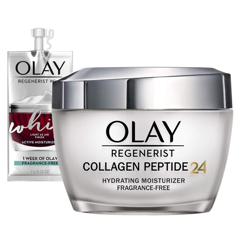 Olay Regenerist Collagen Peptide 24 Face Moisturizer with Vitamin B3, Fragrance Free, 1.7 Oz + Whip Face Moisturizer Travel/Trial Size Gift Set Olay