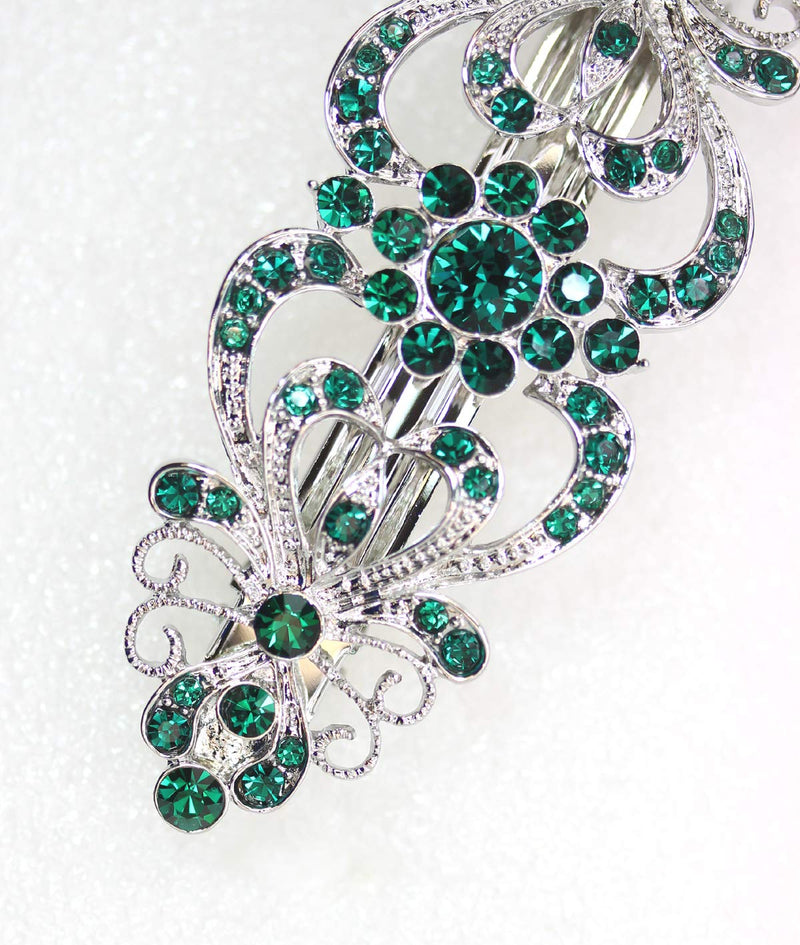Faship Gorgeous Green Crystal Hearts And Floral Hair Barrette Faship