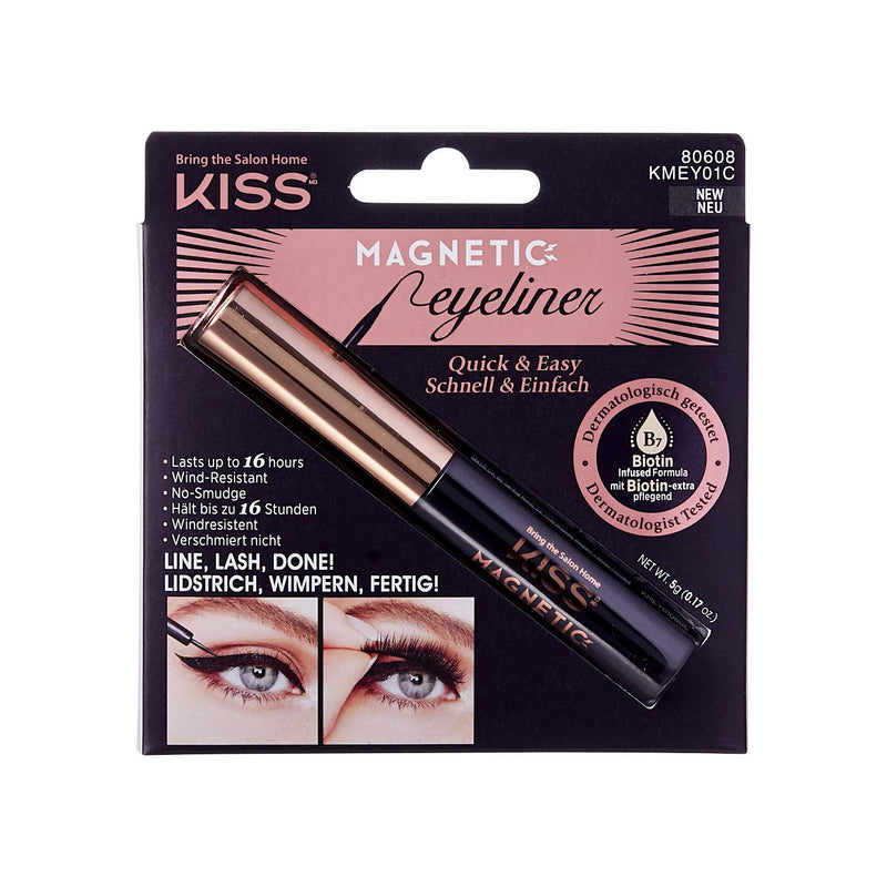 KISS Magnetic Eyeliner, Black, 0.16 Ounce, Smudge Proof, Biotin Infused, Free of Synthetic Fragrances, Dyes, Parabens, Petrochemicals, And Formaldehyde with Precision Tip Brush KISS