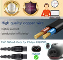 for Philips-Norelco Charger Cord HQ8505 for Norelco 9000 7000 5000 3000 Series 15V for Philips HQ8505 Power Cord -Norelco Shaver Charger Cord 5ft VHBW