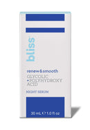 Bliss Renew & Smooth Night Serum, Resurfacing Face Serum with Glycolic & Polyhydroxy Acid | Clean | Cruelty-Free | Paraben Free | Vegan | 1 oz Bliss