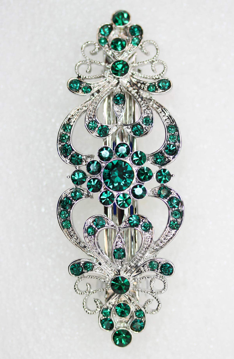 Faship Gorgeous Green Crystal Hearts And Floral Hair Barrette Faship
