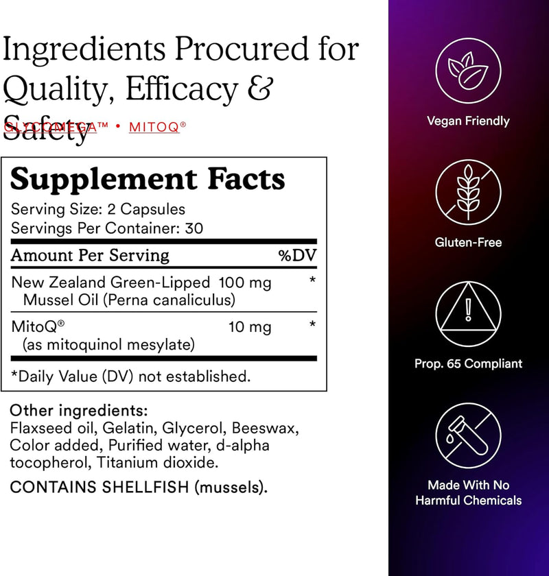 MitoQ +Joint Advanced CoQ10 Antioxidant Supplement - Contains Mitoquinol Mesylate & Green Lipped Mussel Omega Oil Extract - Supports Healthy Joint, Mobility and Cell Vitality (60 Softgel Capsules) Infinity Warehouse