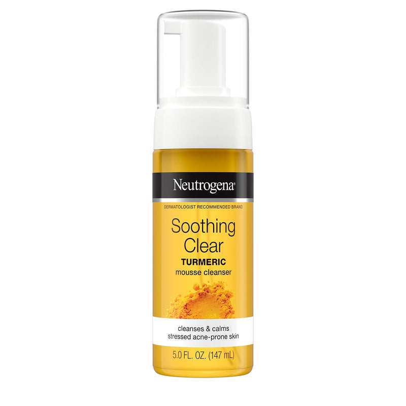 Neutrogena Soothing Clear Calming Mousse Facial Cleanser with Soothing & Calming Turmeric, Gentle Face Wash for Acne-Prone Skin, Paraben-Free, Oil-Free, Not Tested on Animals, 5 fl. oz Neutrogena