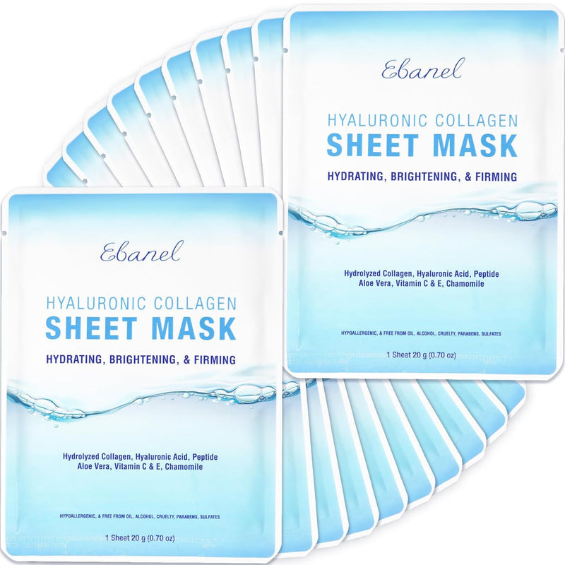 Ebanel Bio Collagen Face Mask, 4-Pack Hydrating Face Masks with 7 Peptides, Hyaluronic Acid, Niacinamide, Centella, Rose Water, Ceramide, and B5, Glass Skin Tightening and Lifting Korean Sheet Masks Infinity Warehouse