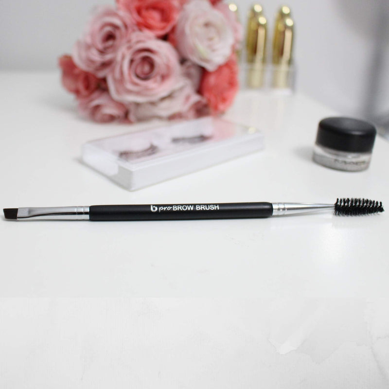 Angled Eyebrow Brush with Spoolie - Beauty Junkees Duo Eye Brow Brush and Comb with Firm Thin Angle for Filler, Tint, Liner, Definer, Shaper, Tamer, Cruelty Free Beauty Junkees
