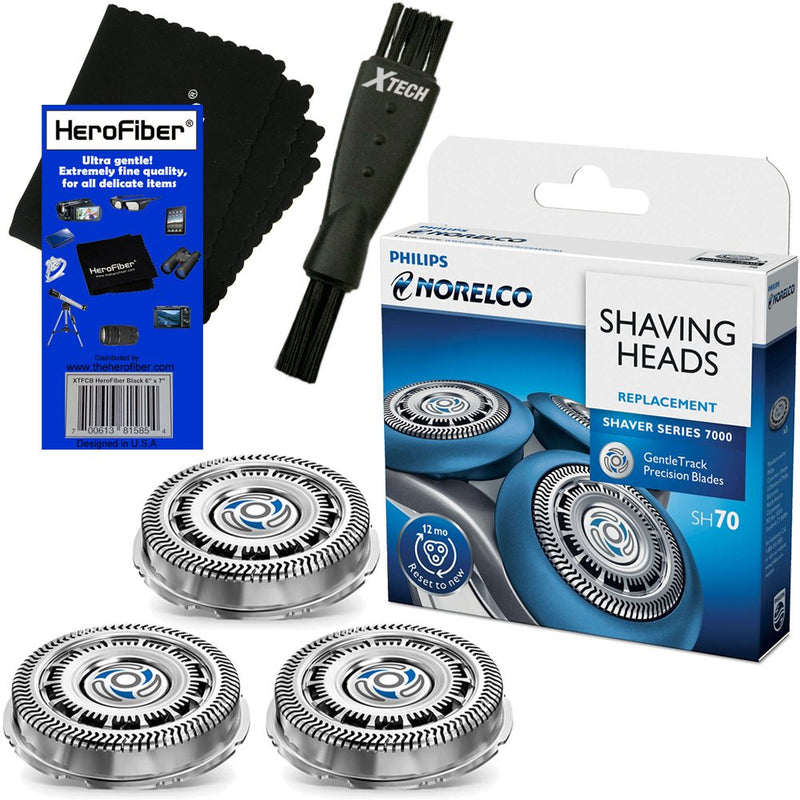 Phillips Norelco SH70/52 Replacement Head for Series 7000 Electric Shavers + Double Ended Shaver Brush + HeroFiber® Ultra Gentle Cleaning Cloth HeroFiber