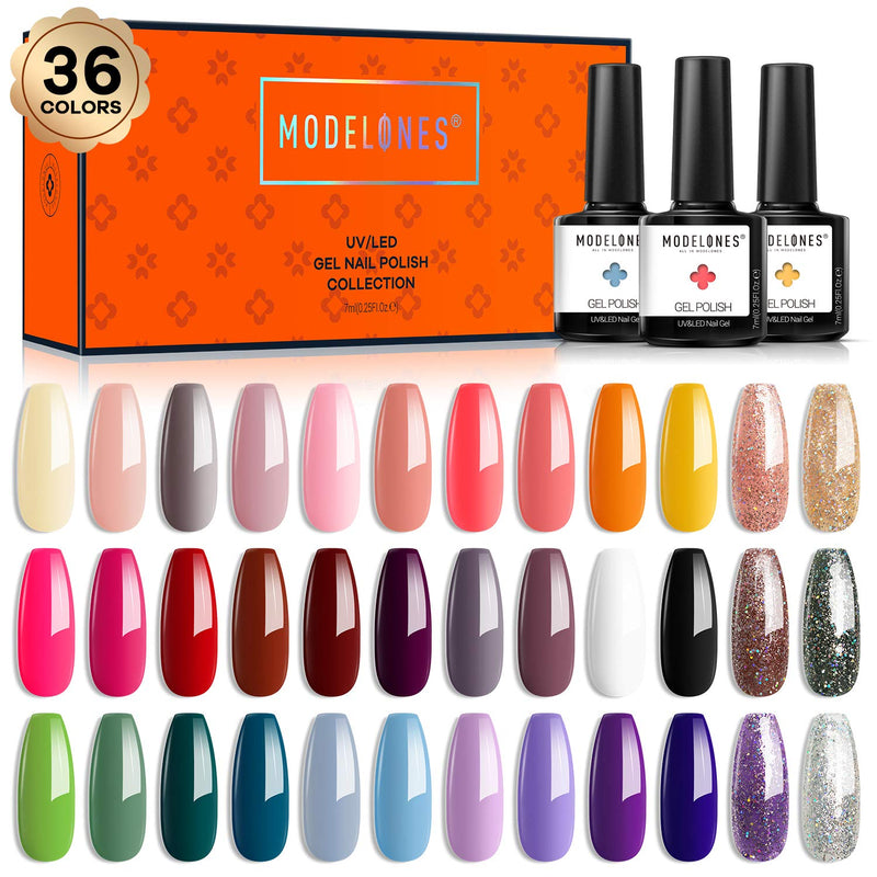 Gel Nail Polish 36 Pcs Colors Fall Holiday Gel Polish Soak Off Gel Nail Kit Glitter Nail Art Starter Kit Beauty Gifts Set Box by Modelones modelones Store