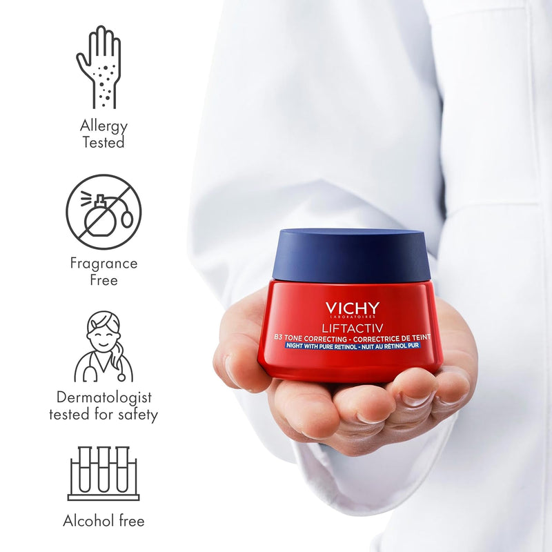 VICHY Liftactiv B3 Tone Correcting Night Cream, 4% Niacinamide + 0.15% Pure Retinol, Anti Aging Face Cream Evens Skin Tone, Fade Dark Spots & Smooth Wrinkles, Formula Minimizes Risk Of Irritation Infinity Warehouse