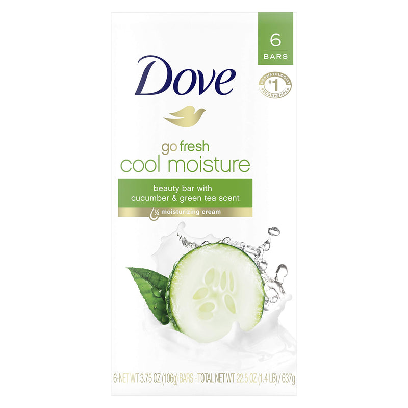 Dove Skin Care Beauty Bar for Softer Skin, Cucumber & Green Tea More Moisturizing than Soap, 3.75 Oz, Pack of 6 Dove