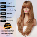 Honygebia Honey Blonde Ombre Wig - Long Auburn Wigs with Curtain Bangs for Women, Straight Layered Dark Roots Hair, Natural Synthetic Heat Resistant Wigs for Everyday Honygebia