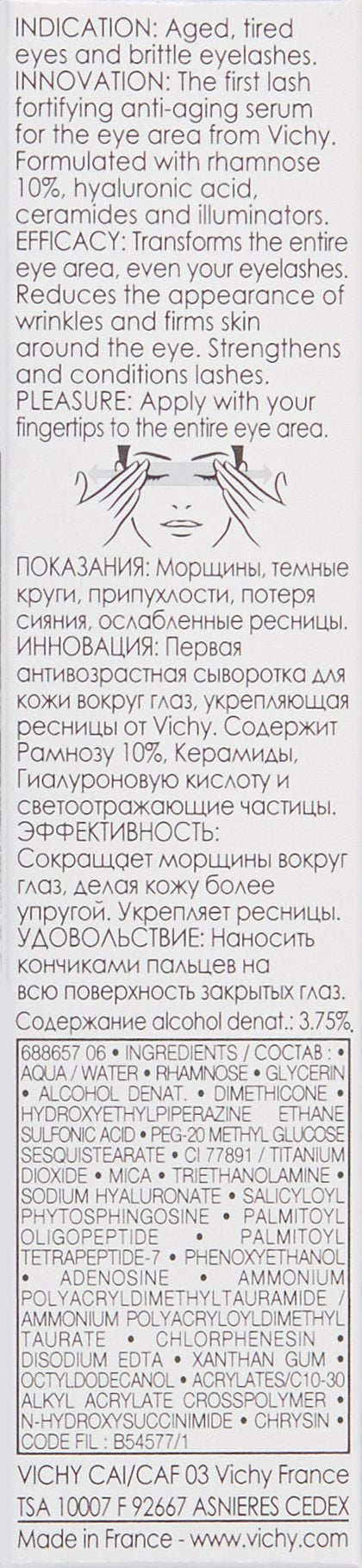 Vichy LiftActiv Serum 10 Eyes and Lash Serum Anti Aging Eye Cream Moisturizer and Eyelash Serum Lash Conditioner and Anti Wrinkle Eye Cream for Fine Lines and Crow's Feet Safe for Sensitive Skin Vichy