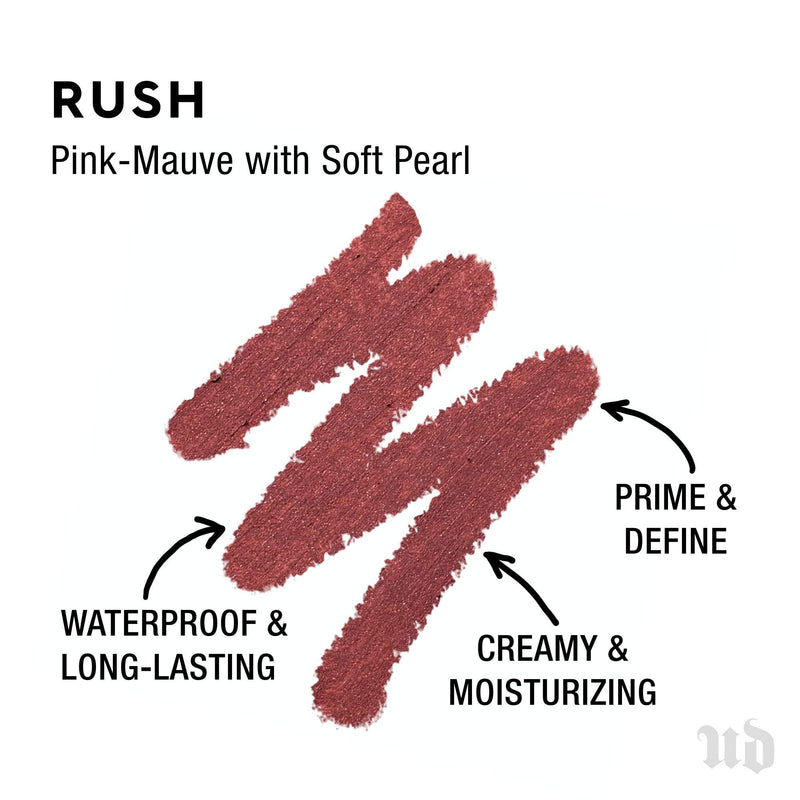 Urban Decay 24/7 Glide-On Lip Pencil - Waterproof & Longwearing Lip Liner - Smooth, Creamy & Moisturizing Formula with Vitamin E - Prevents Lipstick from Feathering – Rush (Pink-Mauve), 0.04 Oz URBAN DECAY