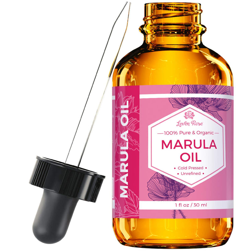 Marula Oil by Leven Rose Pure Organic, Extra Virgin, Cold Pressed, All Natural Face, Dry Skin and Body Moisturizer and Damaged Hair Treatment 1 oz Leven Rose