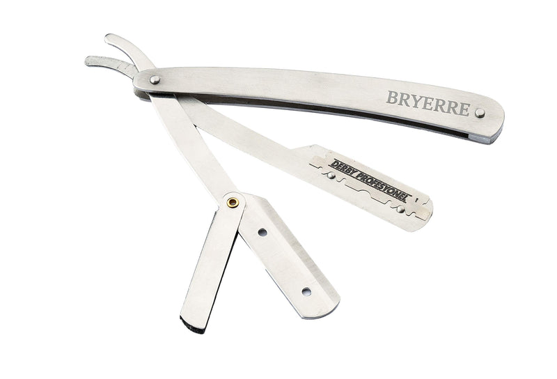 BRYERRE Professional Barber Straight Razor Safety Edge with 100-Pack Derby Blades 100 Percent Stainless Steel for Smooth Shave (Silver) BRYERRE