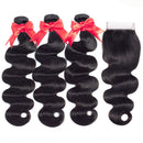 Hermosa Brazilian Body Wave Hair 3 Bundles with Lace Closure 100% Human Hair Weave Bundles with Closure 16 18 20+14"closure Hermosa Store