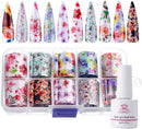 Makartt Nail Art Foil Glue Gel with Starry Sky Star Foil Stickers Set Nail Transfer Tips Manicure Art DIY 8ML, 10PCS (2.5cm100cm) Stickers, Natural Flower Nail Foil Stickers UV LED Lamp Required P-72 Makartt Store