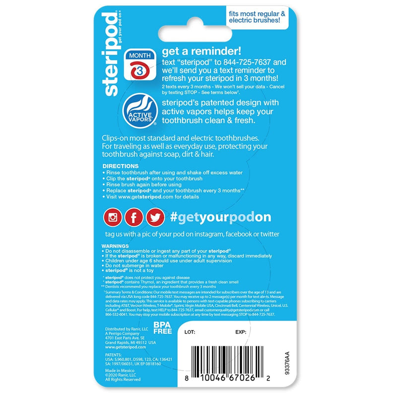 Steripod Clip-On Toothbrush Protector, Multicolor, 8 Count Steripod