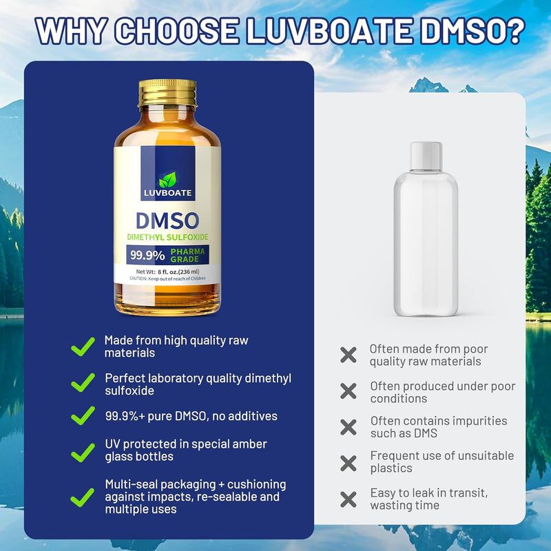 DMSO 99.9% Pharma Grade, Pure Liquid Dimethyl Sulfoxide 8 fl.oz in Glass Bottle, Non-Diluted, Low Odor Infinity Warehouse