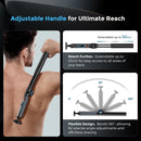 FOKE Back Shaver for Men, Ultra-Wide 1.8" T-Shaped Head, Travel Case, LED 4 in 1 Mens Back Shaver Rechargeable with Long Handle, Safety Lock, IPX7, Multi-Functional Back Trimmer for Men, (Dark Black) Infinity Warehouse