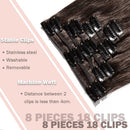 Hairro Clip in Hair Extensions 100% Human Hair 18 Inch Thin Long Straight Human Hair Clip on Hairpieces Dark Brown 70g Machine Weft 8pcs 18 Clips for Women