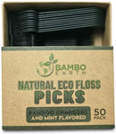 Natural Dental Floss Picks - Eco Friendly Cruelty Free & Vegan Tooth Flossers Pick Set with Biodegradable and Compostable BPA Free Handle & Zero Waste Packaging - 200 Pack (Bamboo Charcoal Flavored) BAMBOEARTH Store