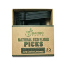 Natural Dental Floss Picks - Eco Friendly Cruelty Free & Vegan Tooth Flossers Pick Set with Biodegradable and Compostable BPA Free Handle & Zero Waste Packaging - 200 Pack (Bamboo Charcoal Flavored) BAMBOEARTH