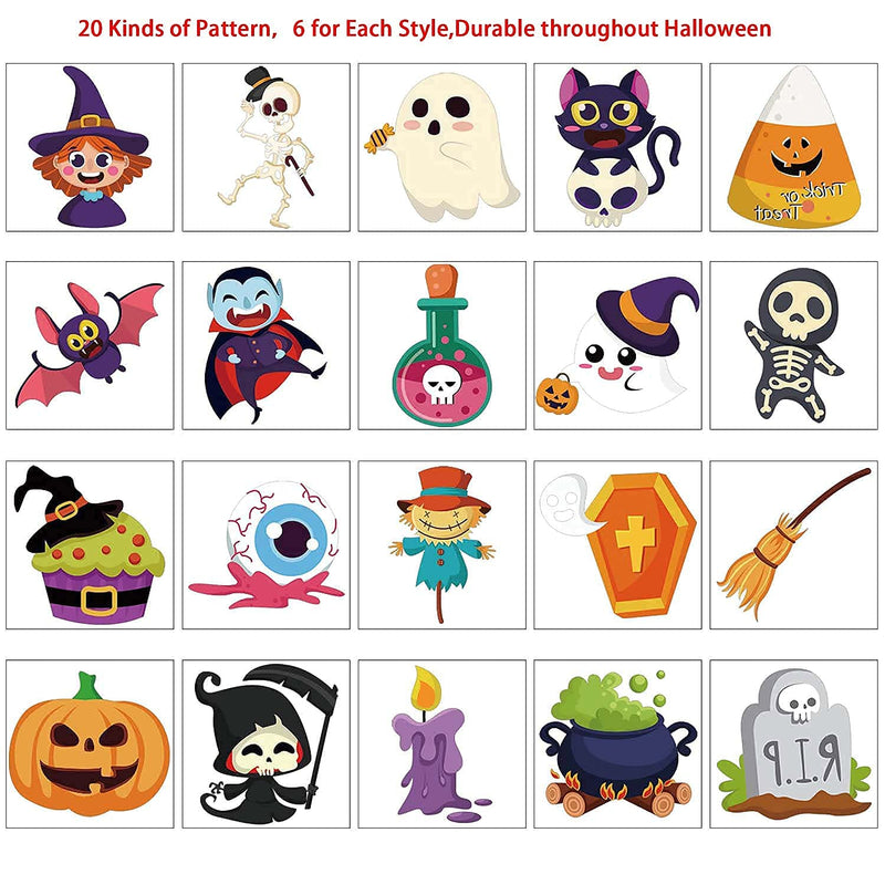 FINGOOO Halloween Temporary Tattoos for Kids Adult,120 Pieces Halloween Tattoo Waterproof Halloween Party Favor Goodie Bag(20 Styles) FINGOOO