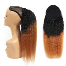 Wrap Drawstring Kinky Straight Human Hair Puff Ponytail Extensions with Clips Afro Yaki Brazilian Hair Natural Color Clip in Pony Tail Extensions Wavy Hair (10", yaki) ALISFEEL